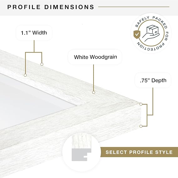 MCS Studio Gallery Picture Frame White Woodgrain, Rectangle Photo Frame