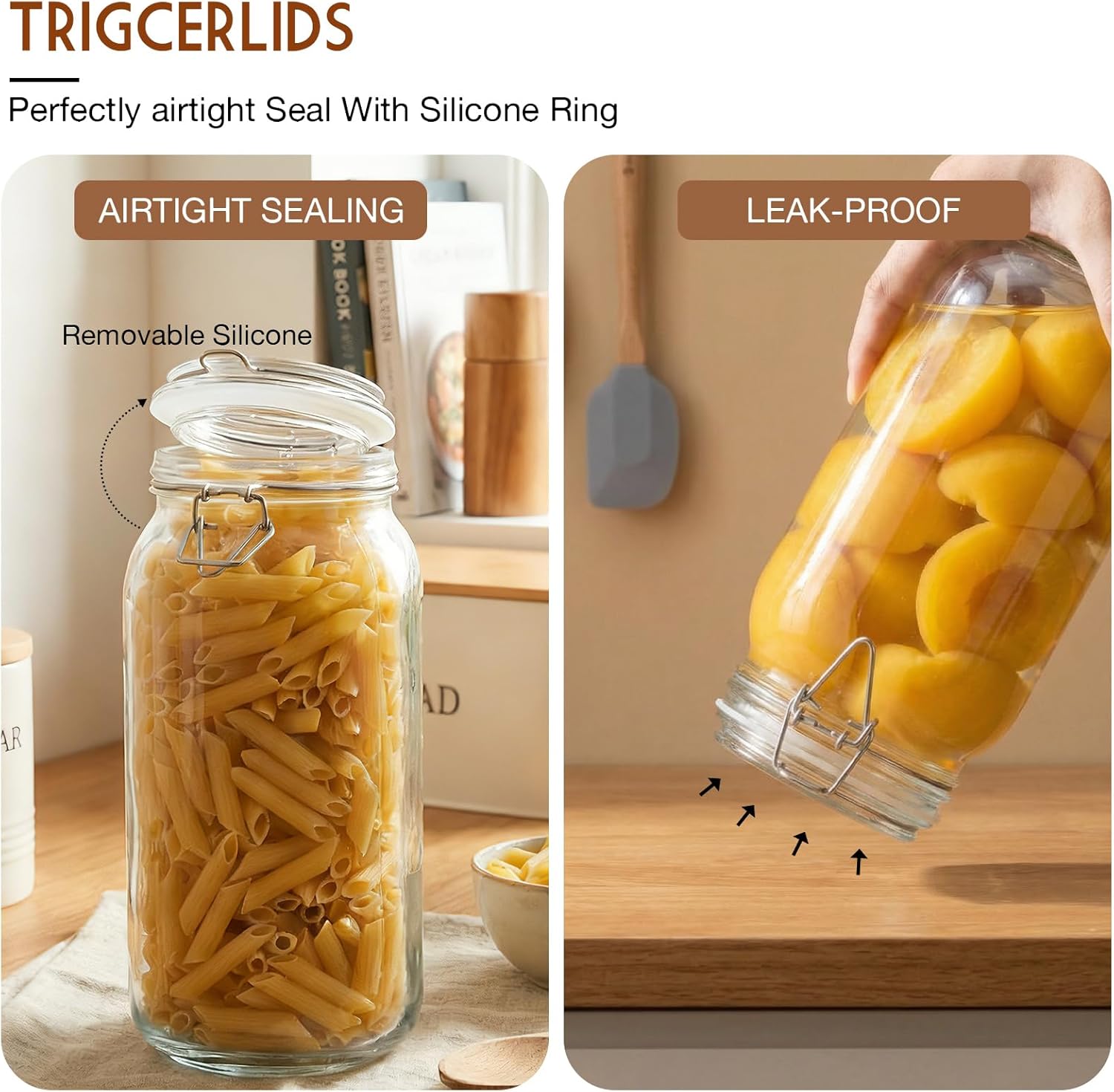 5 Pack Wide Mouth Mason Jars with Clamp Lids, 101oz, 68oz, 34oz, 25oz, and 7oz Glass Jars with Airtight Lids, Kitchen Airtight Food Storage Canister for Pantry Spaghetti, Cereal, Rice, Sugar