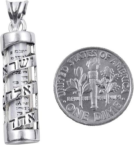 Miniatura 3 de AJDesign Colgante Mezuzah Espiral Shema Yisrael y Pergamino en Plata de Ley 925, Metal