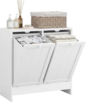 kleankin 2 Doors Laundry Cabinet, Double Laundry Cupboard, White | Bathroom Cabinet, 2 Tilt-Out Hampers, Storage Unit for Washroom