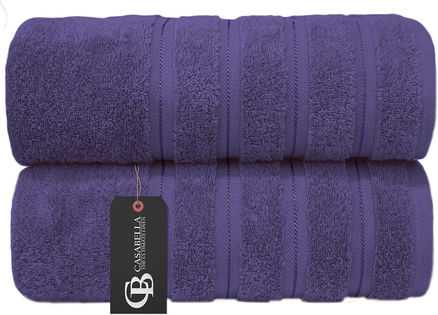 CASABELLA Premium Quality 2 Pk Purple Bath Sheets 100 Combed Cotton