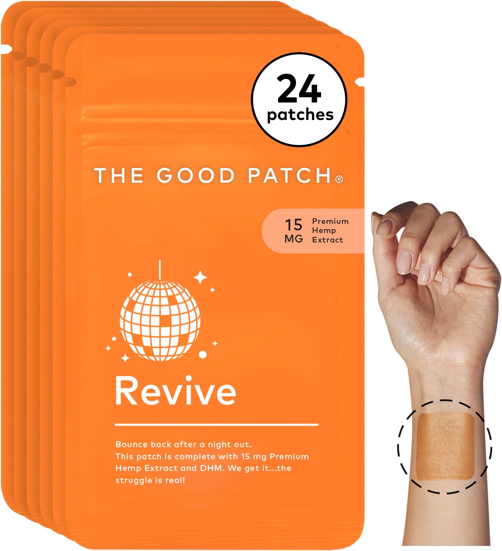 The Good Patch Revive Recovery Patch with Hemp, Natural Patch with Hemp Extract and DHM, Plant-Powered Wearable Wellness, Sustained Release, Bounce Back After a Night Out (24 Total Patches)