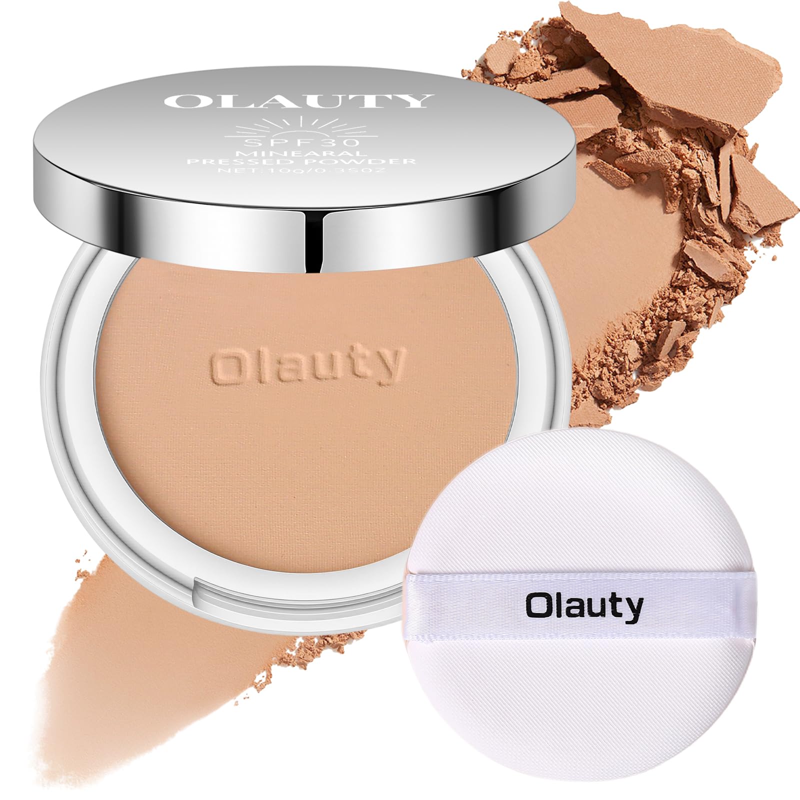 Mineral Powder Foundation with SPF 30+, 4-in-1 Mineral Sunscreen Pressed Powder for Face, Concealer & Finishing Compact Powder Makeup, Light-to-Medium Full Coverage, Matte Oil Control（#1 Medium） #01 Medium 0.35 Ounce (Pack of 1)