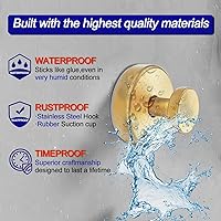 Vista 3 de Ganchos de ventosa para ducha, ganchos para toallas para vidrio de ventana de baño, gancho de bata de baño Looafh para colgar - paquete de 2, dorado