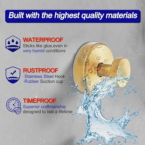 Miniatura 3 de Ganchos para colgar toallas, batas de baño o esponjas, ideales para duchas, ventanas, puertas de vidrio, paquete de 2 unidades, color dorado