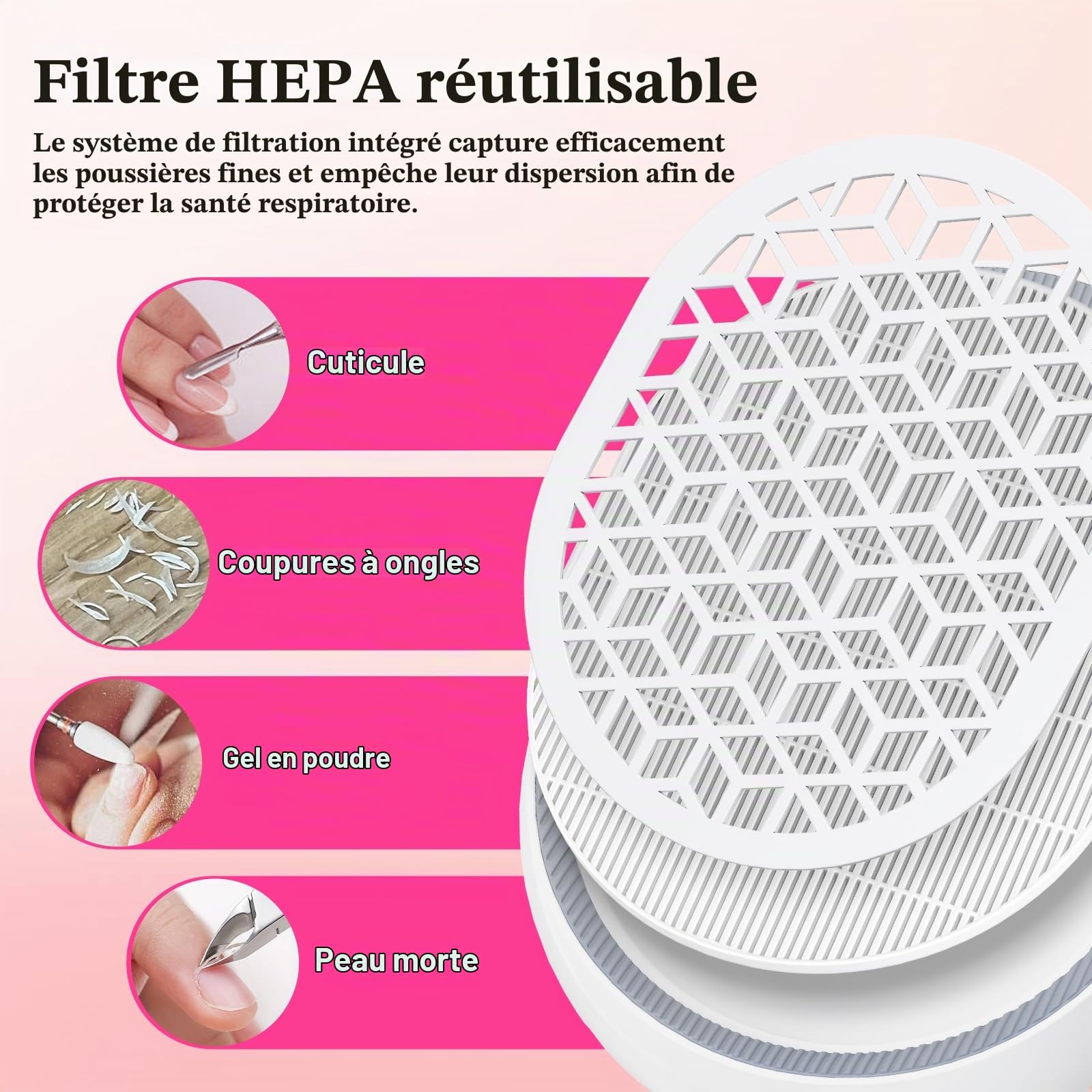 Aspirateur Ongles Professionnelle 4500RPM Aspirateur Manucure Portable Aspirateur Poussière Ongle Aspirateur Table Ongle pour la Manucure au Salon ou à la Maison