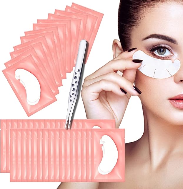 60 Pairs Under Eye Gel Pads, Pink Lint Free Eyelash Extension Pads with Tweezer Eye Patches Eyelash Lash Extension Lint Patches for Eyelash Extensions