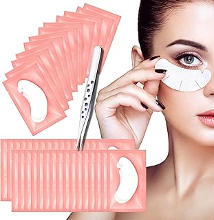60 Pairs Under Eye Gel Pads, Pink Lint Free Eyelash Extension Pads with Tweezer Eye Patches Eyelash Lash Extension Lint Patches for Eyelash Extensions