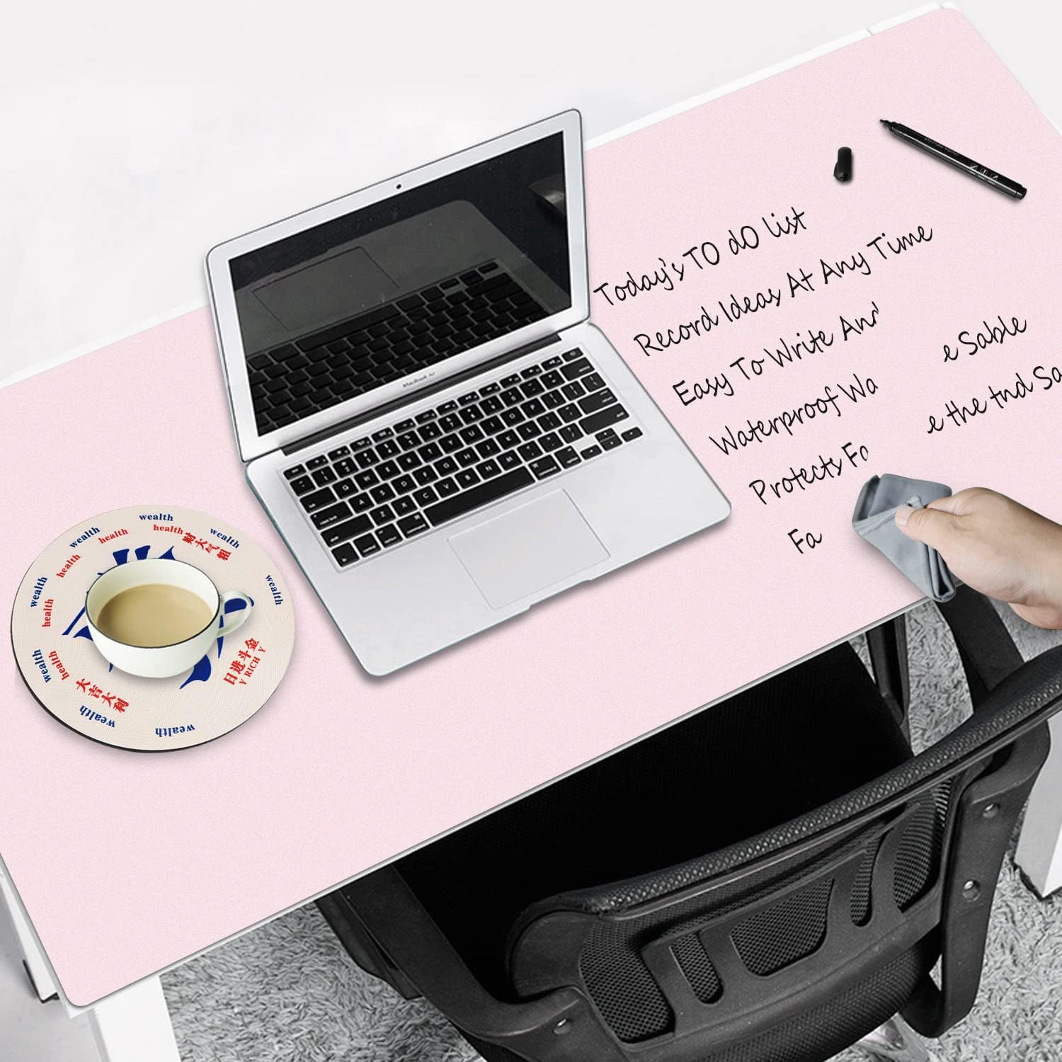 Magnetic Dry Erase Desk Mat for Making Plans,31.5"x15.7" Writable & Erasable Desk Mouse Pad with 2 Markers & 2 Cloths,Waterproof Writing Desk Pad for Office Home School Classroom (Pink)