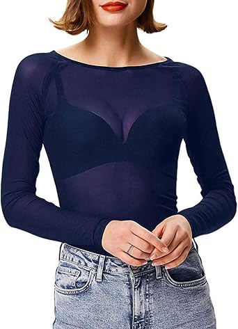 Women Off Shoulder Mesh Crop Tops Ruched Twisted Blouse Y2K Tshirt Long Sleeve Slim Fitted T-Shirts Crop Low Cut Blouse