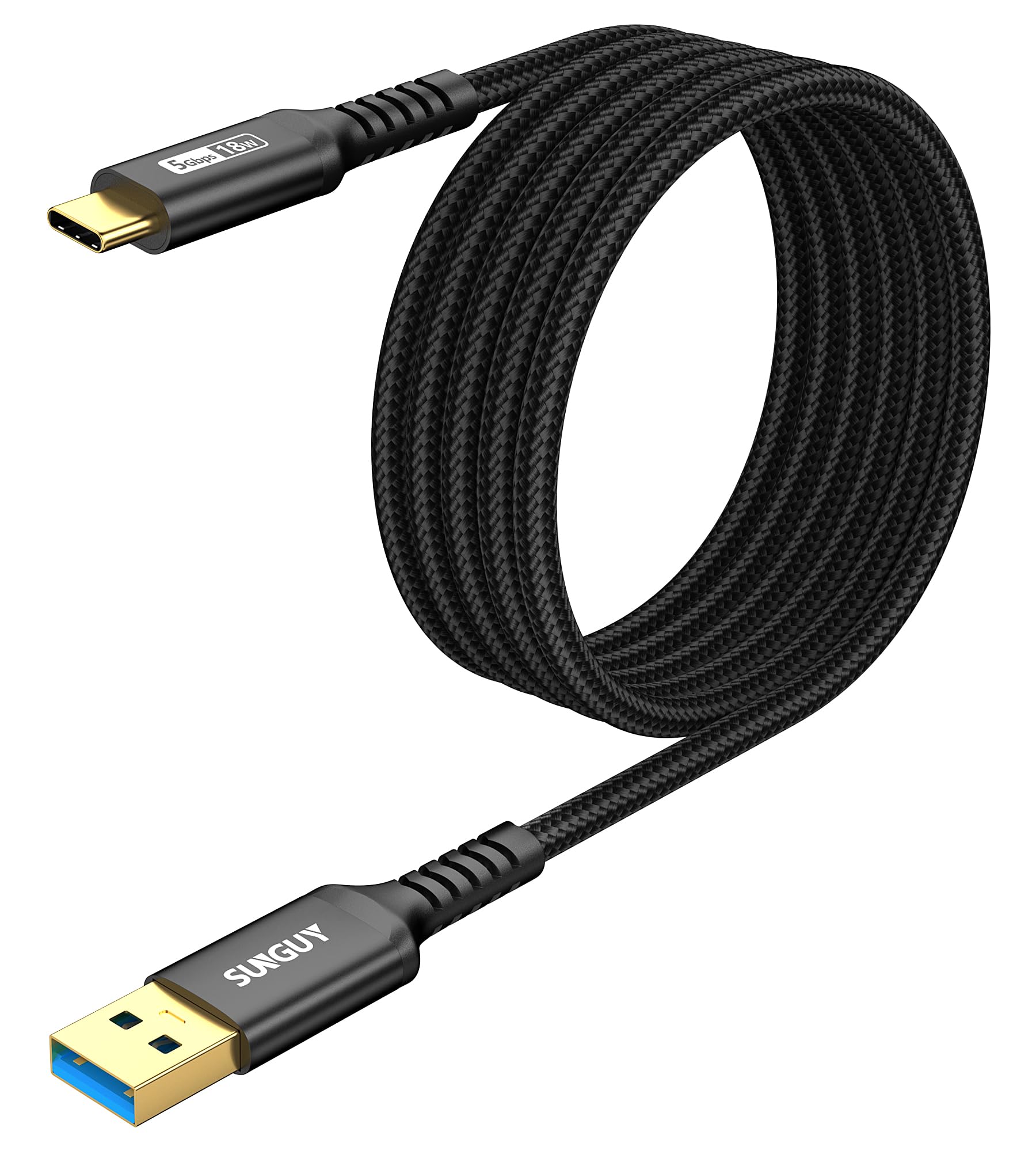 SUNGUY Cavo USB C 3.1 Gen 2, 3M da USB A a C in nylon intrecciato 3A Ricarica rapida e trasferimento dati a 5Gbps Cavo Android Auto di tipo C compatibile con iPhone 15 Plus Pro Max, Galaxy S23 S22