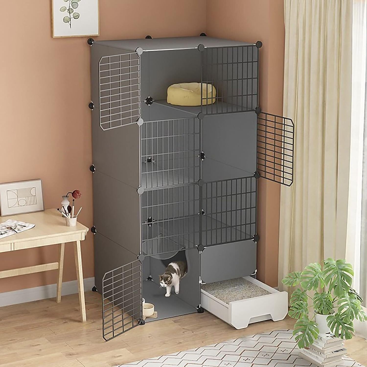 asdchZen Cat House Cat Cage With Cat Litter Box,Cat Cages Indoor 2/3 Tier Cat Crate Pet Cages For Cats,Exercise Place Ideal For 1-3 Cat For Cat And Small Animals,75X49X145Cm