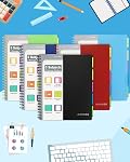 Spiral Notebook - 5 Subject Notebook, College Ruled Notebook With Dividers Pocket, Tabs Label, 11" Ruler, 200 Pages, for Writing Journal, Home & Office, School Supplies, 8.5''x11''Black | 200 Pages, 11" Ruler, 8.5"x11" Black, Pocket Dividers with Tab