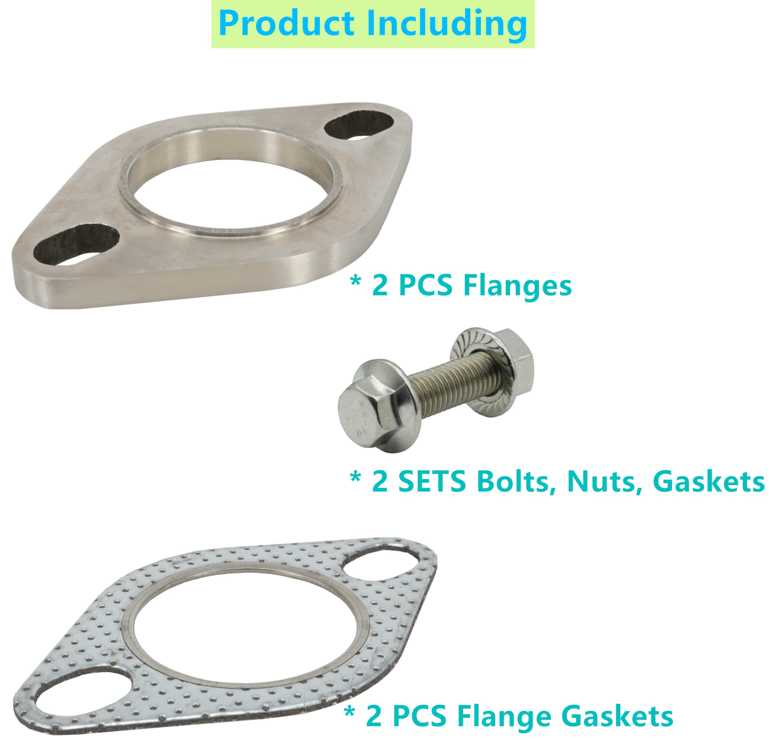 Kit di collegamento con flange e guarnizioni di scarico in acciaio inox a 2 bulloni da 4,5 cm con bulloni e dadi (45 mm)