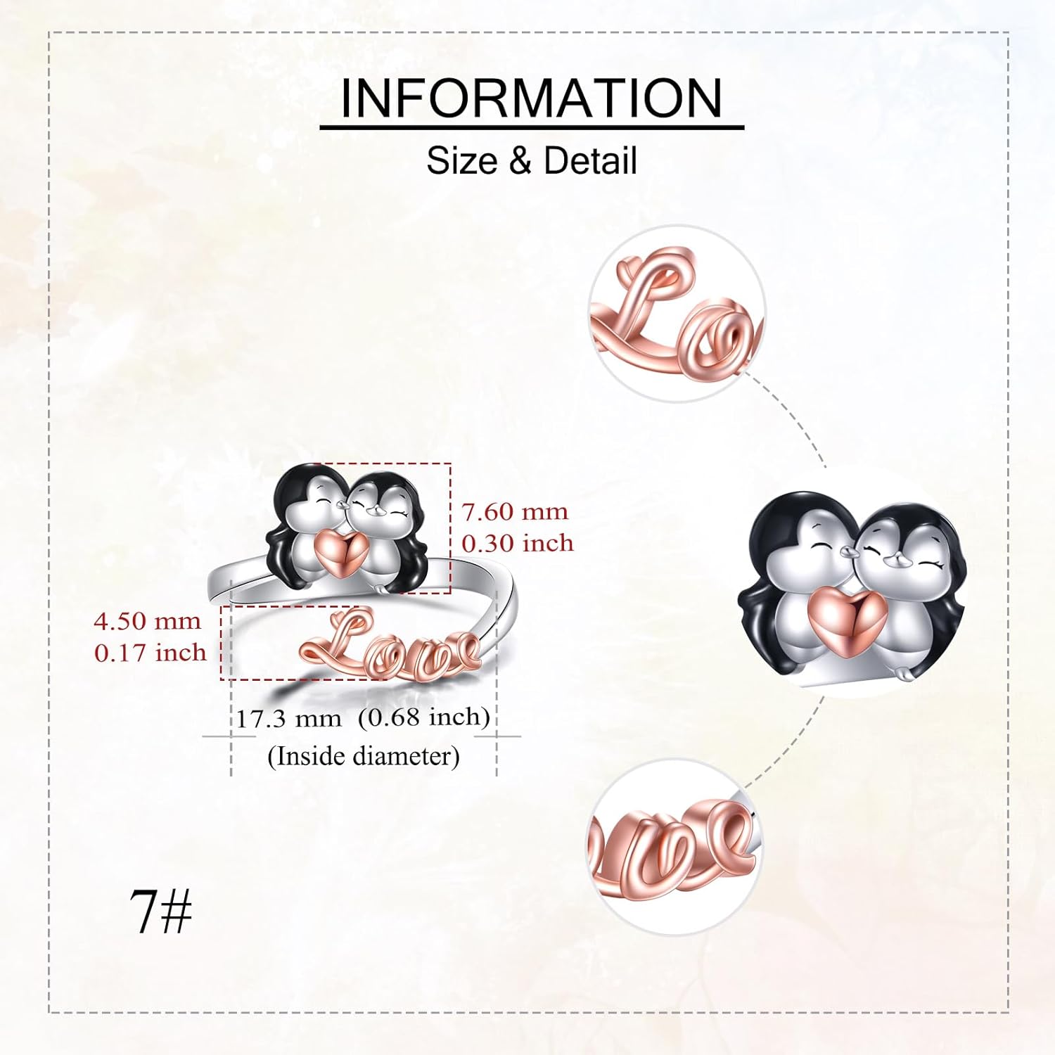 YAFEINI Penguin Ring S925 Sterling Silver Adjustable Couple Penguin Open Rings Love Penguins Jewelry Gifts for Women Mom Wife Couples Lovers