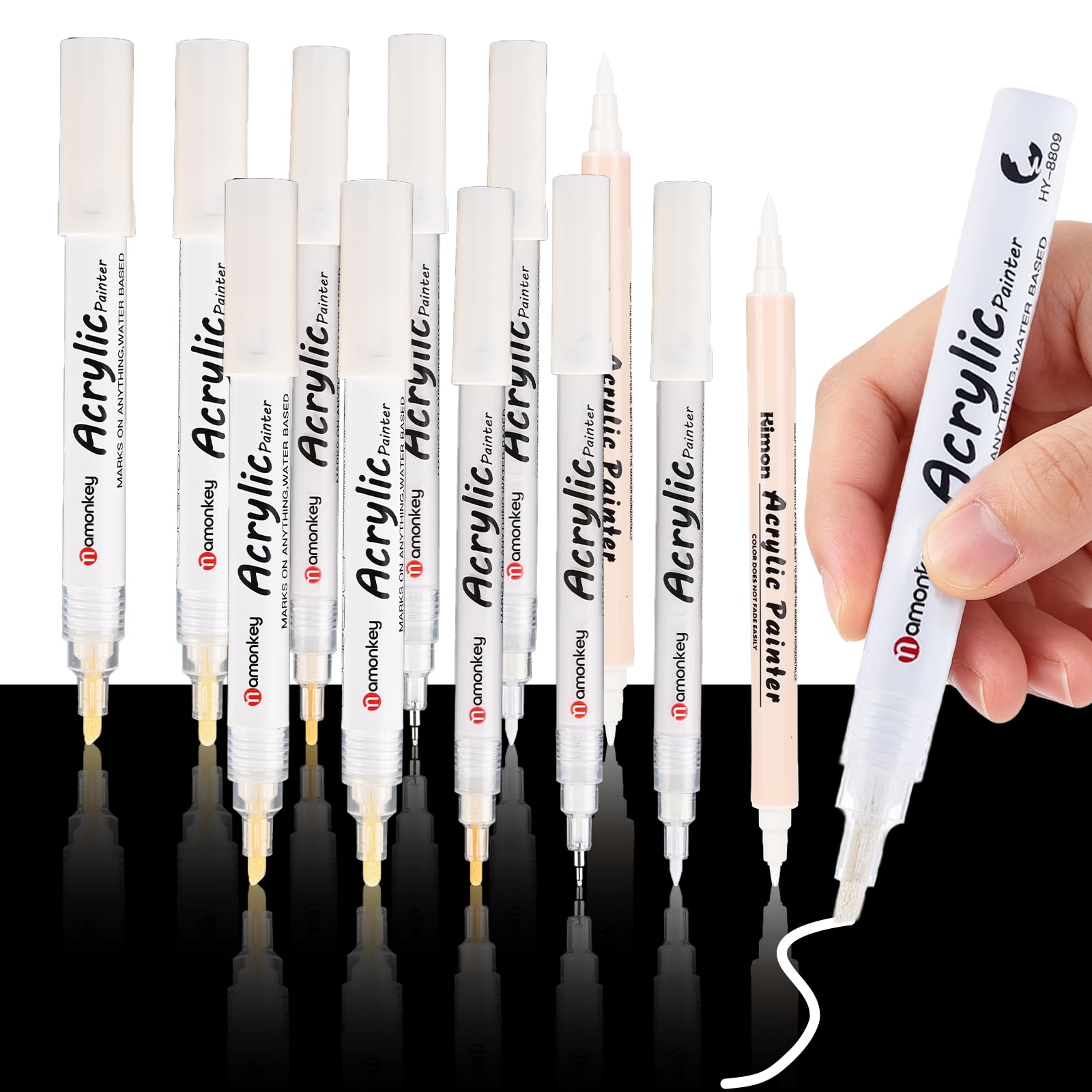 Kenvic 12 White Gel Pens, Acrylic Paint Pens, 0.5/0.7/1.2/2.0/3.0/4.0mm, White Highlighter-Pens for Art Sketching Scrapbook Drawing Journaling Drawing Creation