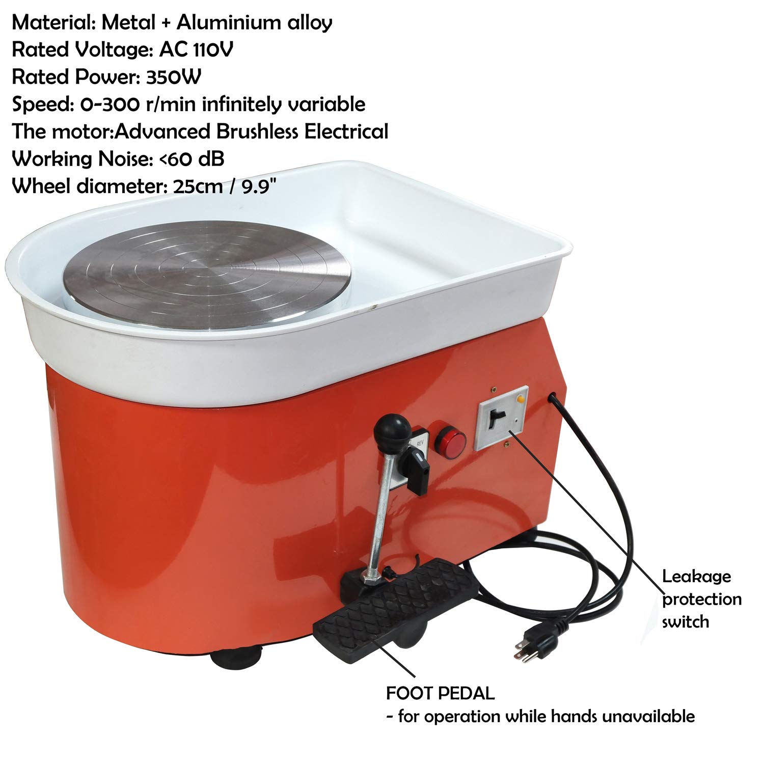 XKH- DIY 350W 110V Electric Pottery Wheel Ceramic Machine 25CM Work Clay Art Craft DIY [P/N:ET-TOOL002-350-Red]