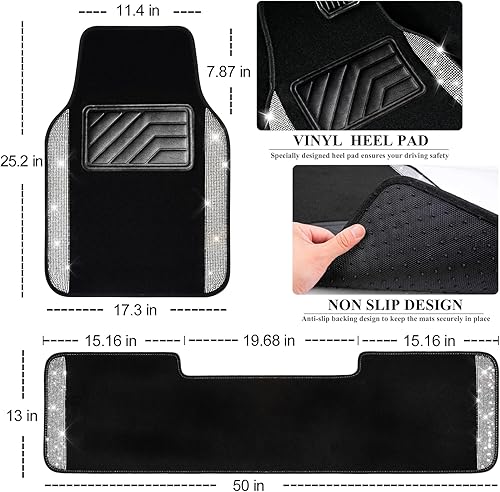 Miniatura 4 de CAR PASS - Tapetes para automóvil con diamantes de imitación y almohadilla para el talón, antideslizantes, de cloruro de polivinilo, impermeables,