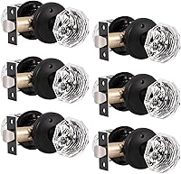 Vista 15 de Gobrico Pomo de puerta de cristal para dormitorio y baño con roseta clásica negro mate, diamante transparente octogonal para puerta interior, 1