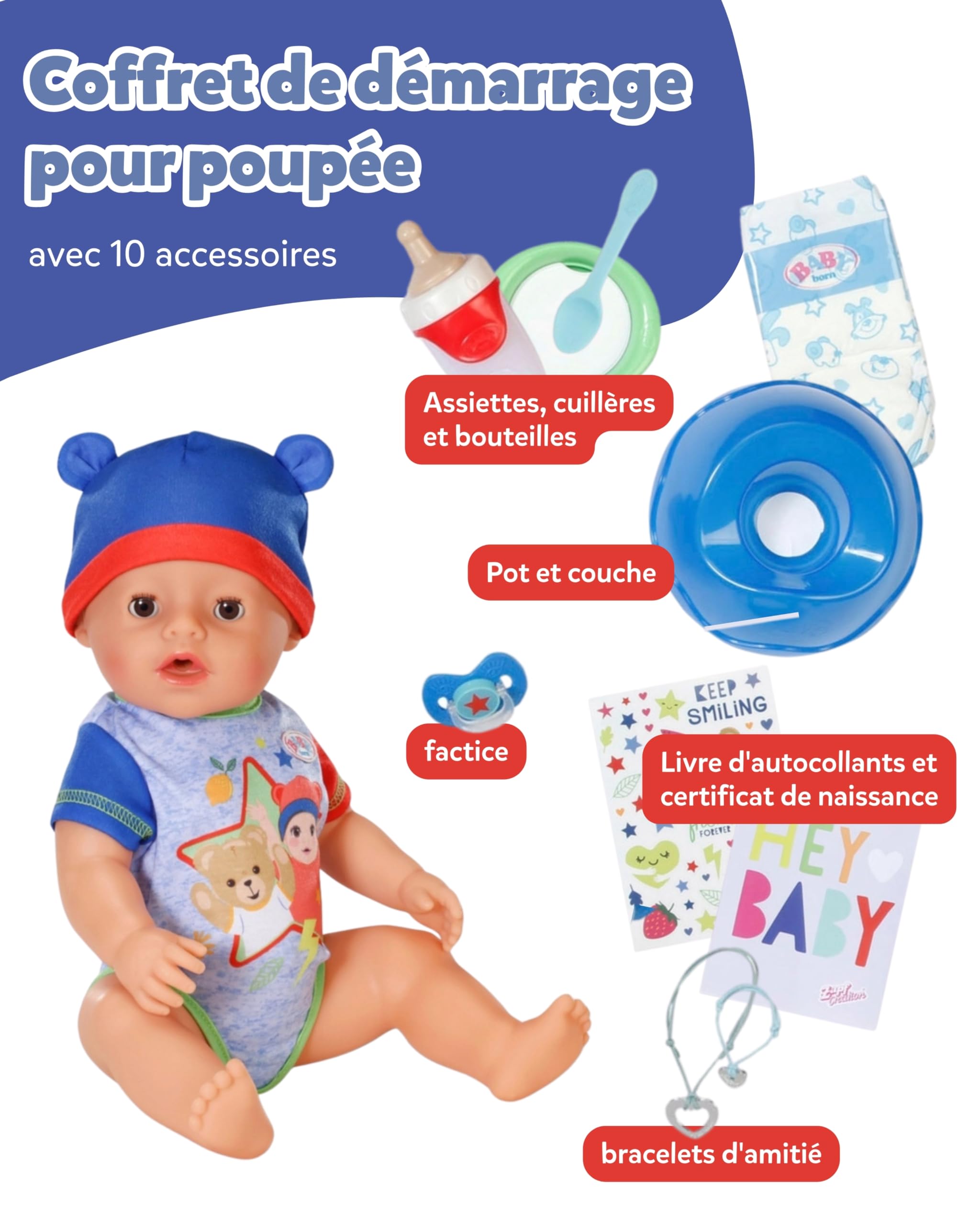 BABY born Jonas - Bébé poupée de 43 cm - 10 Fonctions y Compris Accessoires & grenouillère - Fonctionne entièrement sans Piles - Convient aux Enfants à partir de 3 Ans