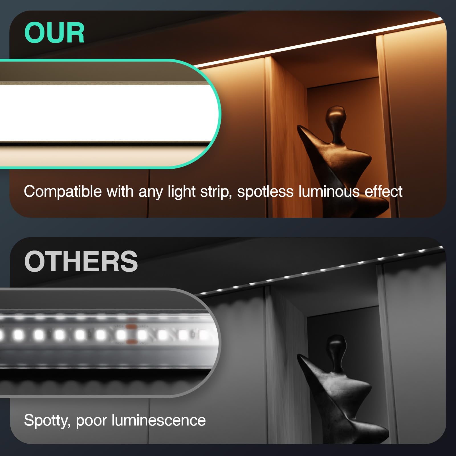 LED-Aluminiumprofil, 45-Grad-V-Winkel, 10 Stück à 1 Meter (10m Gesamtlänge), mit milchweißer PC-Abdeckung, Endkappen und Montageclips für LED-Streifen (10-teilig × 1m) [Energieeffizienzklasse A++]