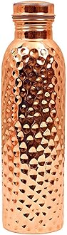PIEPOT 100% Pure Copper Hammered Water Bottle 1 Litre/tamba bottle 1 litre/Drinking Water bottle copper (Brown, Pack of 1) (Hammered Bottle)