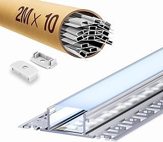 10 x LED Fliesenprofil 2M, LED Trockenbauprofil 2M Aluminium Profil Schiene Unterputz Kanal und Diffusor Aufputz für Indirekte Beleuchtung Decke