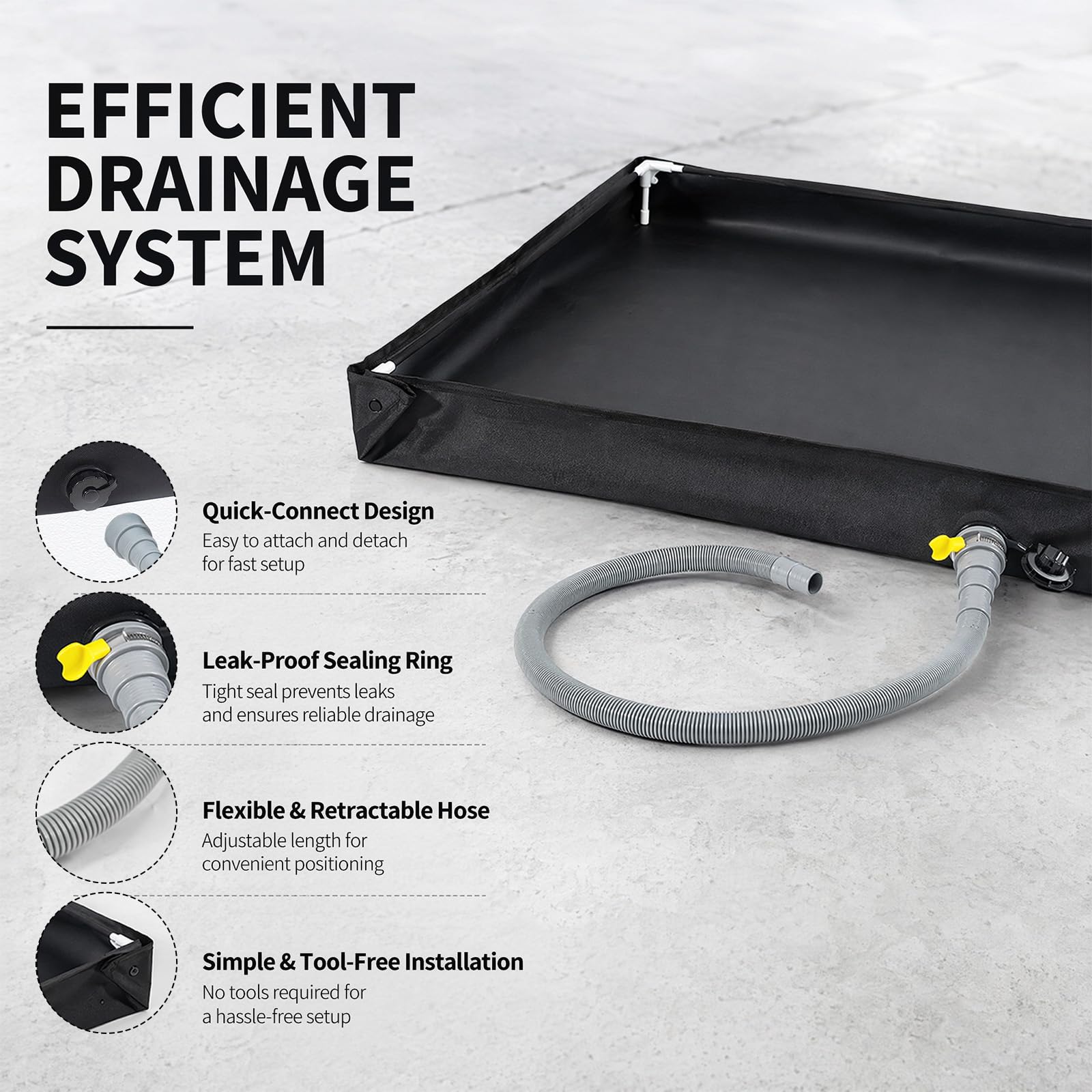MeYuxg Piatto doccia pieghevole, 80 x 80 cm, con tubo di scarico, Oxford, impermeabile, tenda da doccia, tenda da doccia, tenda da campeggio, tenda da doccia, tenda da doccia per esterni, camper