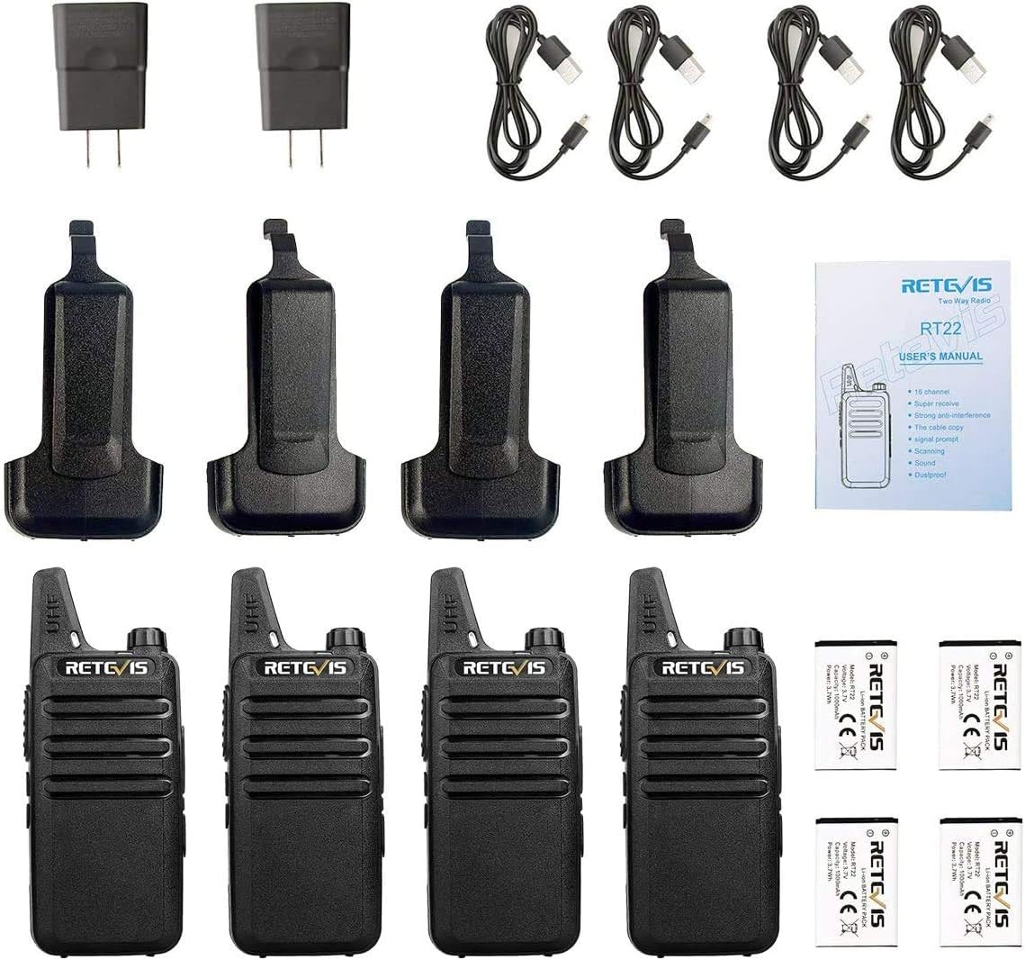 Hottest Sales Retevis RT22 Two Way Radio Long Range Rechargeable,Portable 2 Way Radio,Handsfree Walkie Talkie for Adults Commercial Cruises Hunting Hiking (4 Pack)