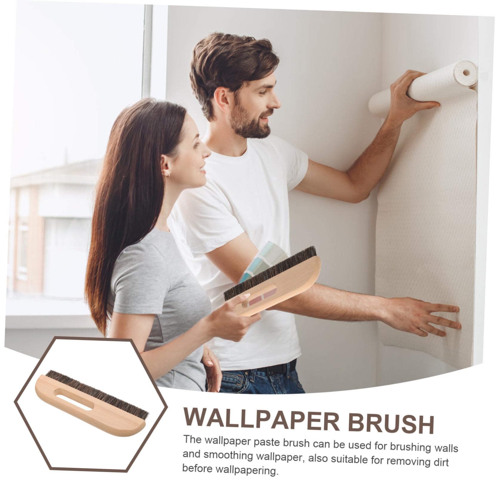 Brosse à Maroufler Multi Usage avec Manche Ergonomique Brosse à Tapissier pour Peint et Lissage Mural Poils Longs Denses et Résistants