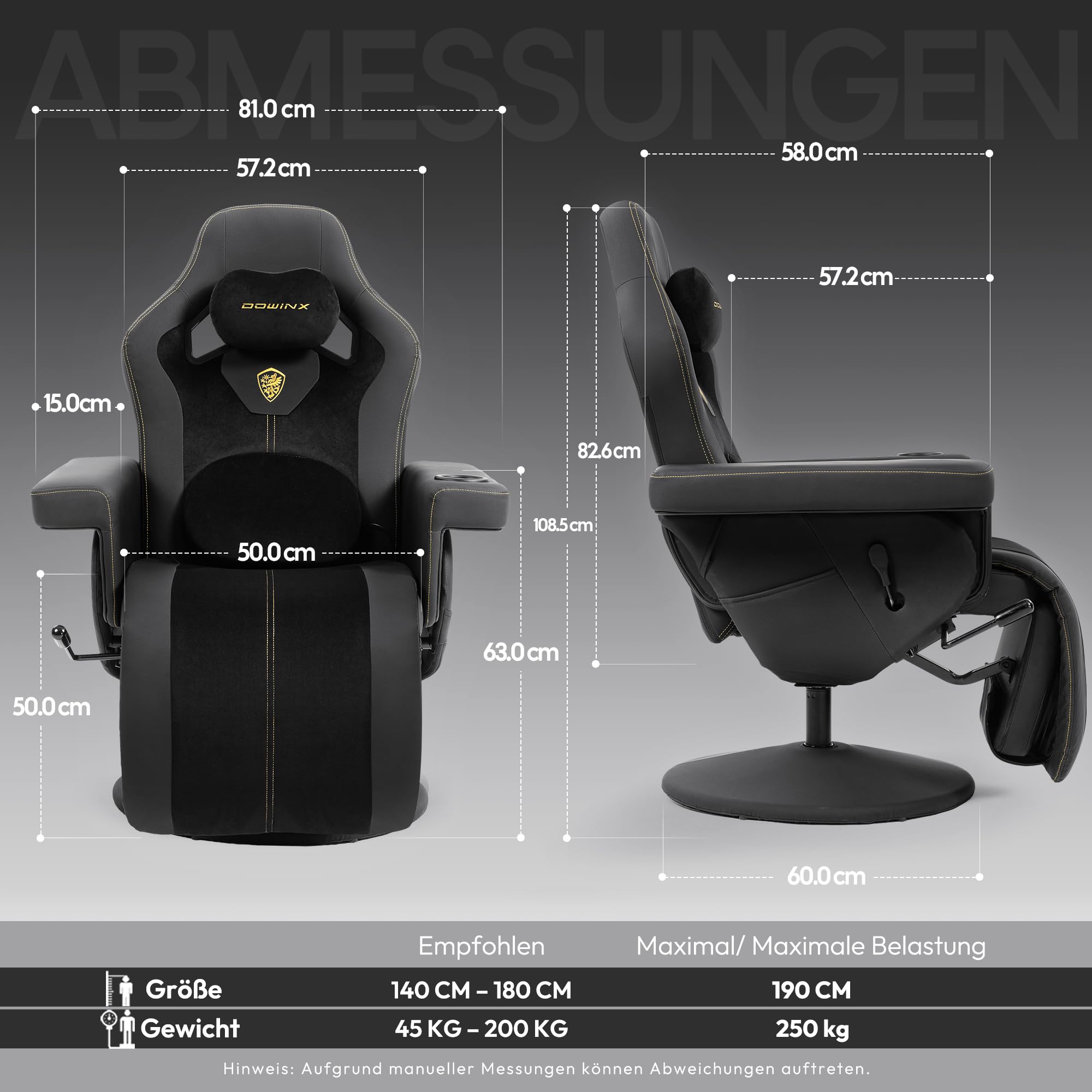 Dowinx Poltrona relax da gaming con funzione massaggio Shiatsu, poltrona TV con funzione reclinabile 90°-135° e poggiapiedi, sedia da gaming girevole a 360°, senza ruote, portabicchieri, tasche