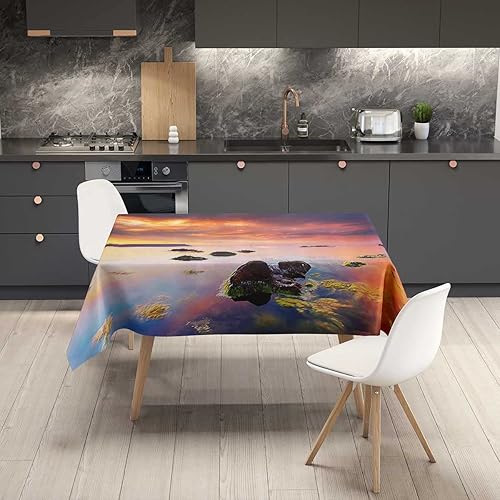 Miniatura 2 de Sky Decor - Mantel rectangular para mesa, color naranja y azul oscuro, a prueba de aceite de cocina, 30 x 30 pulgadas