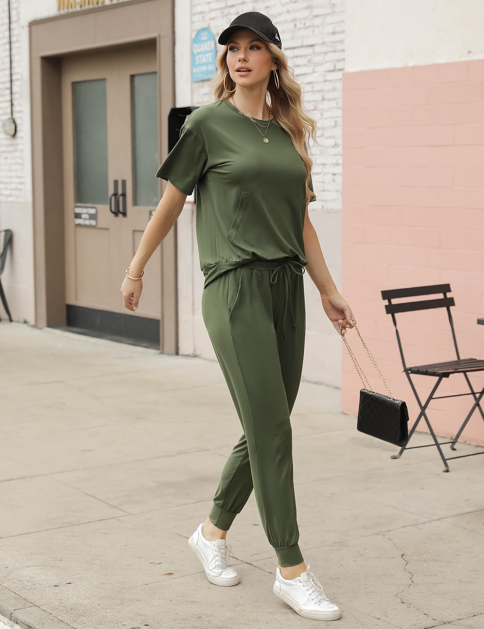 Irevial Sportivo Donna Completo,Completi Sportivi Donna Due Pezzi, Tuta Donna Sportiva Estiva, T-Shirt & Pantaloni Casual, Elegante Tuta Donna Ginnastica per Jogging, Training, Casa, Fitness