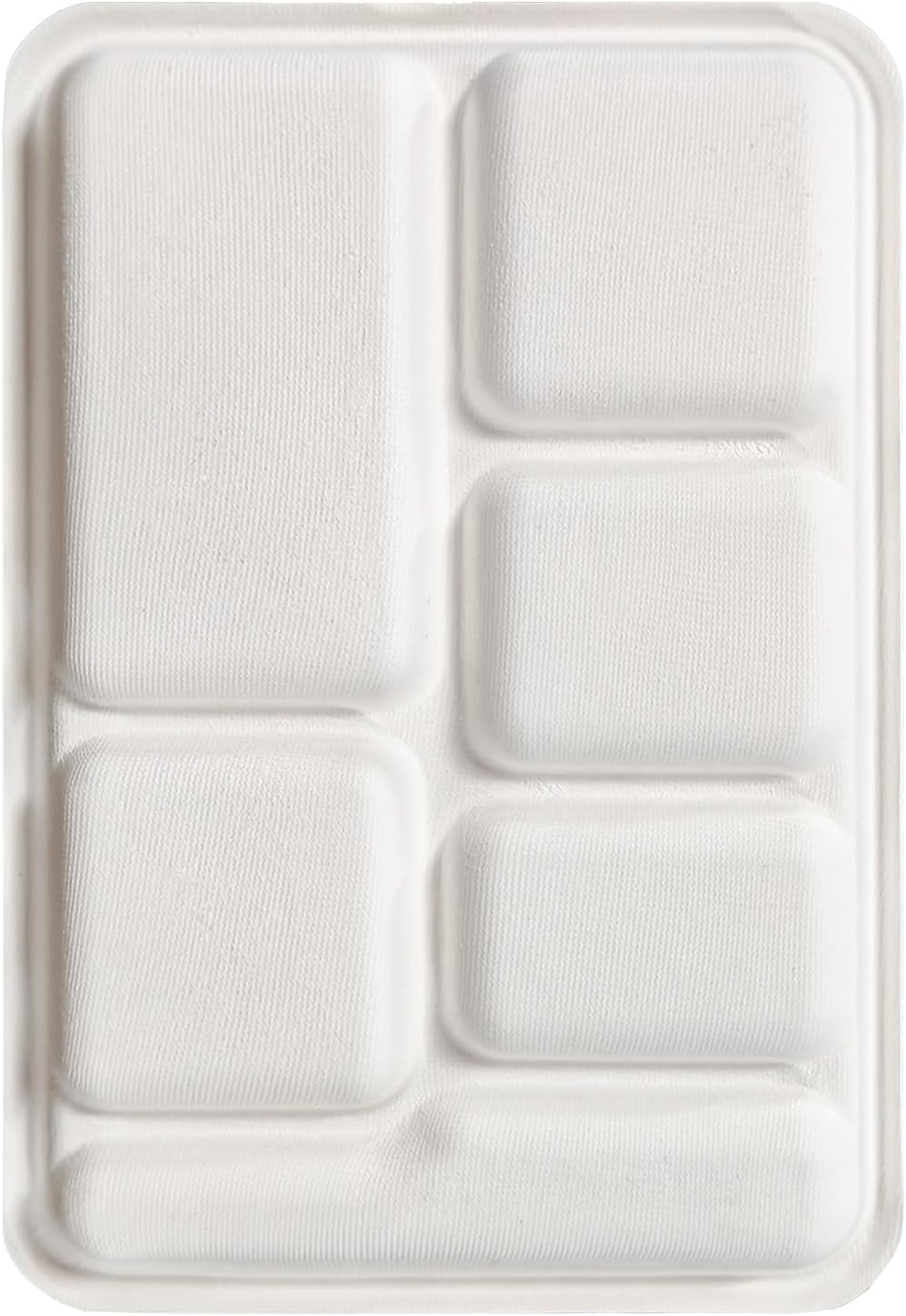 Bekith 60 Pack 6-Compartment Disposable Paper Plate, 100% Compostable Bagasse School Lunch Tray, Heavy-Duty Sectional Plates Made of Sugar Cane Fibers
