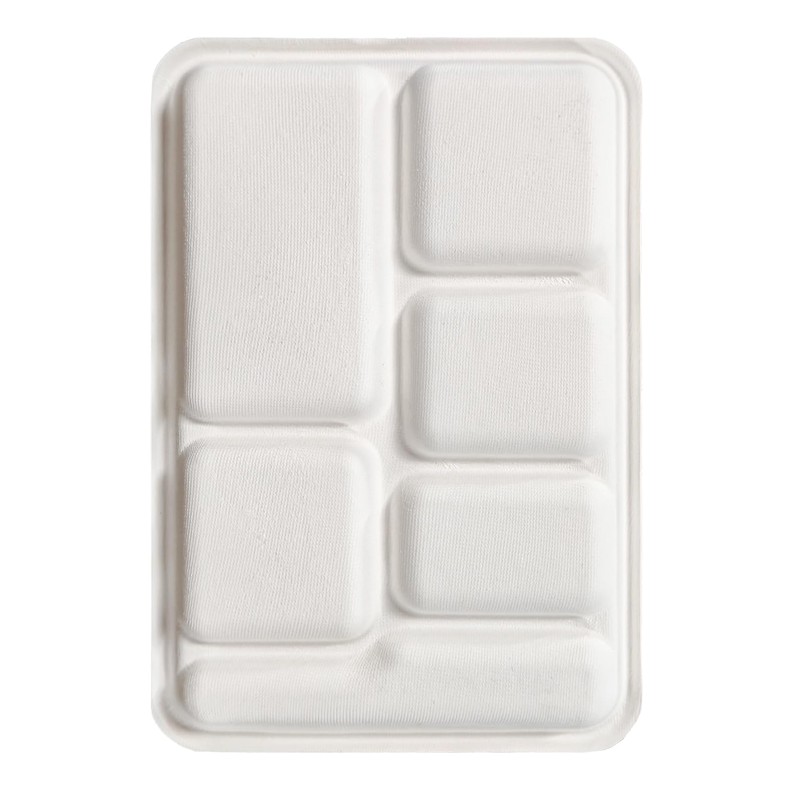 Bekith Confezione da 60 piatti di carta usa e getta a 6 scomparti, 100% bagasse concimabile per il pranzo scolastico, piatti sezionali resistenti ecologici in fibre di canna da zucchero