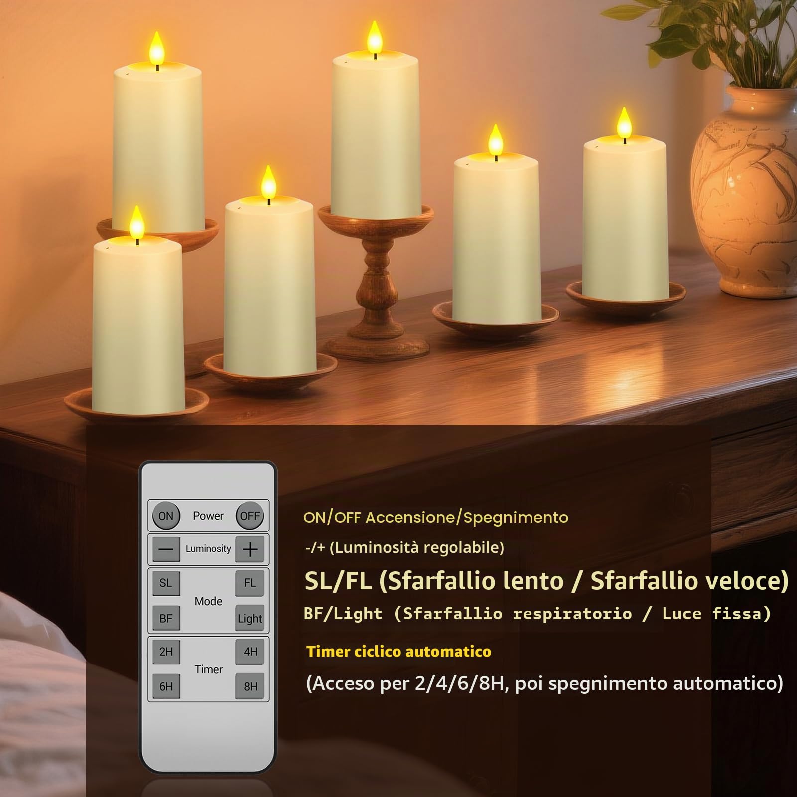 PChero Candele ricaricabili con telecomando, confezione da 4 candele elettriche a LED tremolanti senza fiamma, con design spento, per decorare la casa, la stanza, Halloween, Natale, decorazioni da