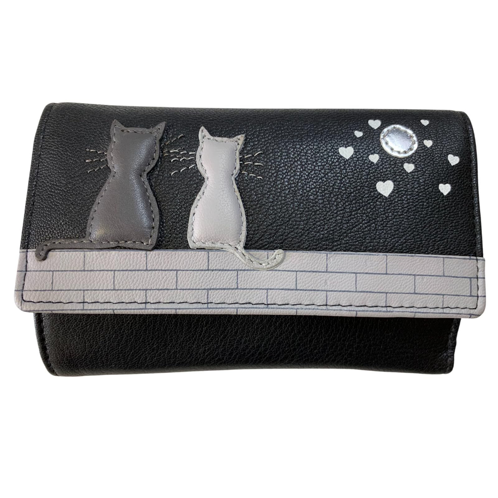 Mala Leather Black Midnight Cats Trifold Purse – Genuine Leather, Rfid Protected