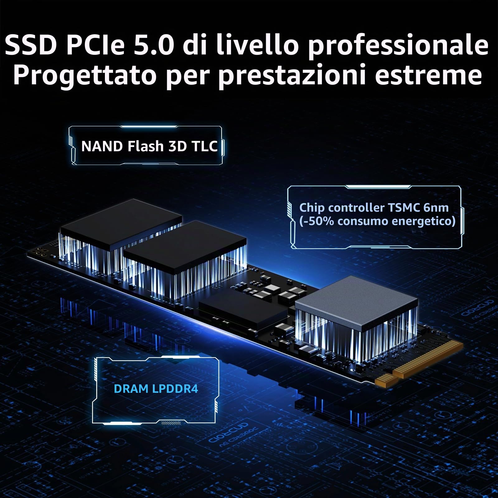 SSD 4TB NVMe PCIe 5.0x4, Fino a 14.000 MB/s Lettura e 12.500 MB/s Scrittura, con Cache DRAM LPDDR4 4GB e SLC Dinamica, M.2 2280 3D TLC Per Gaming, Editing Video 4K/8K, PC/Notebook (EN1400 Pro)
