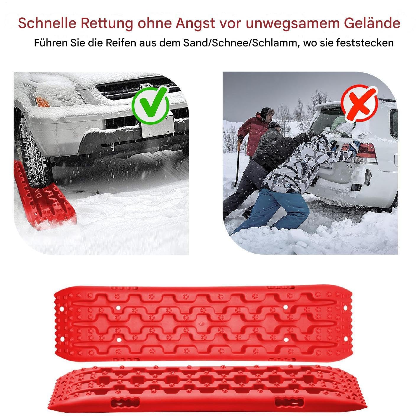 Placas de Arena de 2 Piezas, Accesorios de Nailon 10T para Coche, Placas de Arena Todoterreno, Ayuda a la tracción de Nieve para Camiones y vehículos en Nieve y Barro, Color Rojo