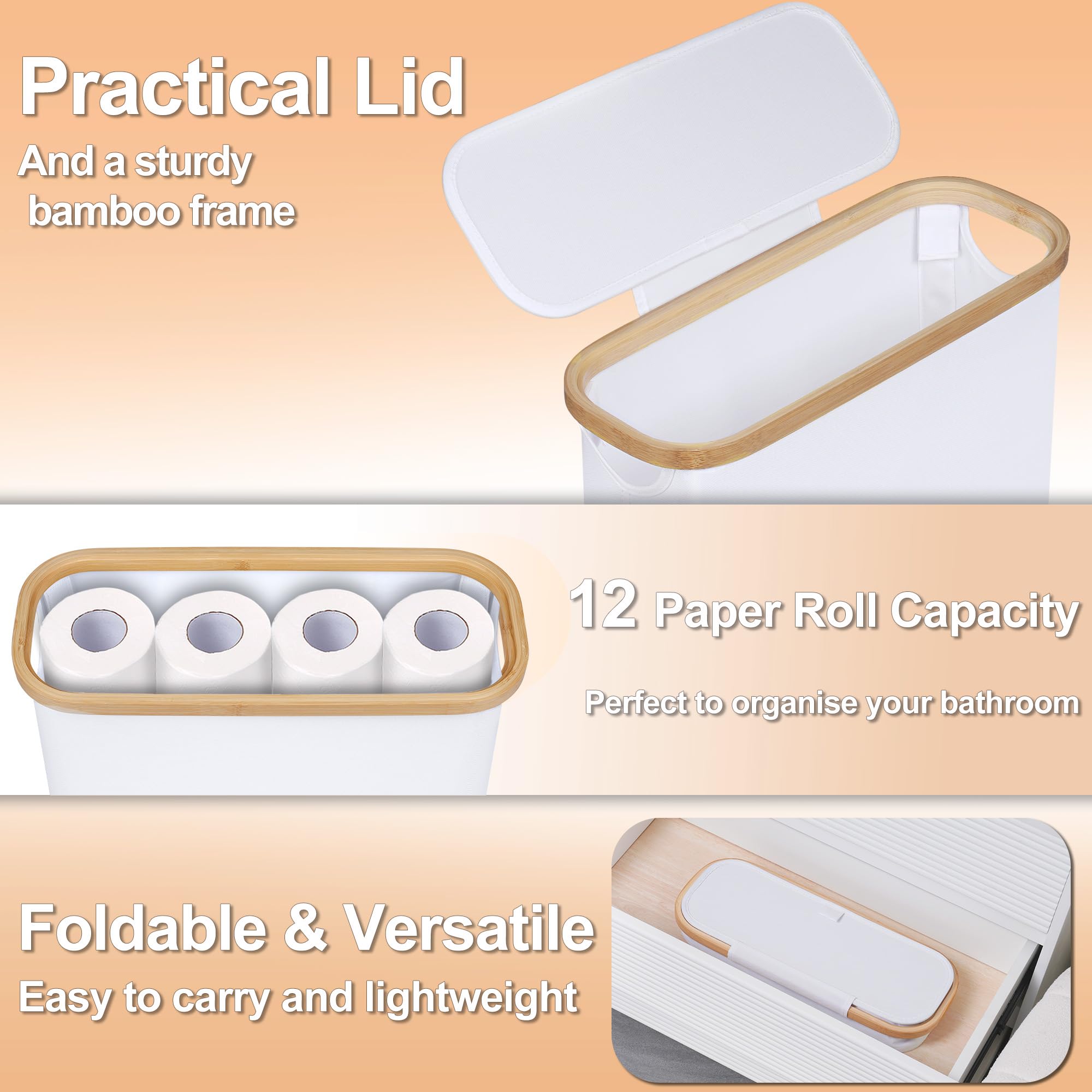 efluky 30L Toilet Roll Storage with Lid, Toilet Paper Basket - Image 3