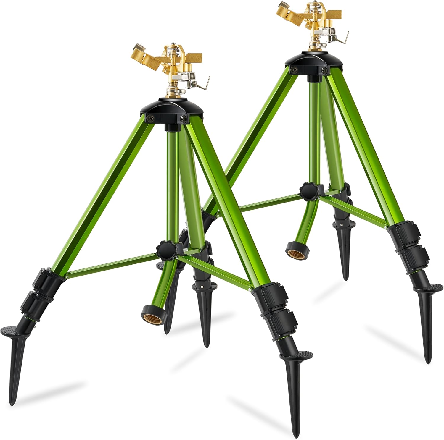 Impact Sprinklers on Tripod Base with Ground Plugs,Heavy Duty Brass Head Sprinkler with 360 Degree Spray,0-44ft Large Area Irrigation,Tripod Sprinkler with Extension Legs for Yard Garden Lawn,2 Pack