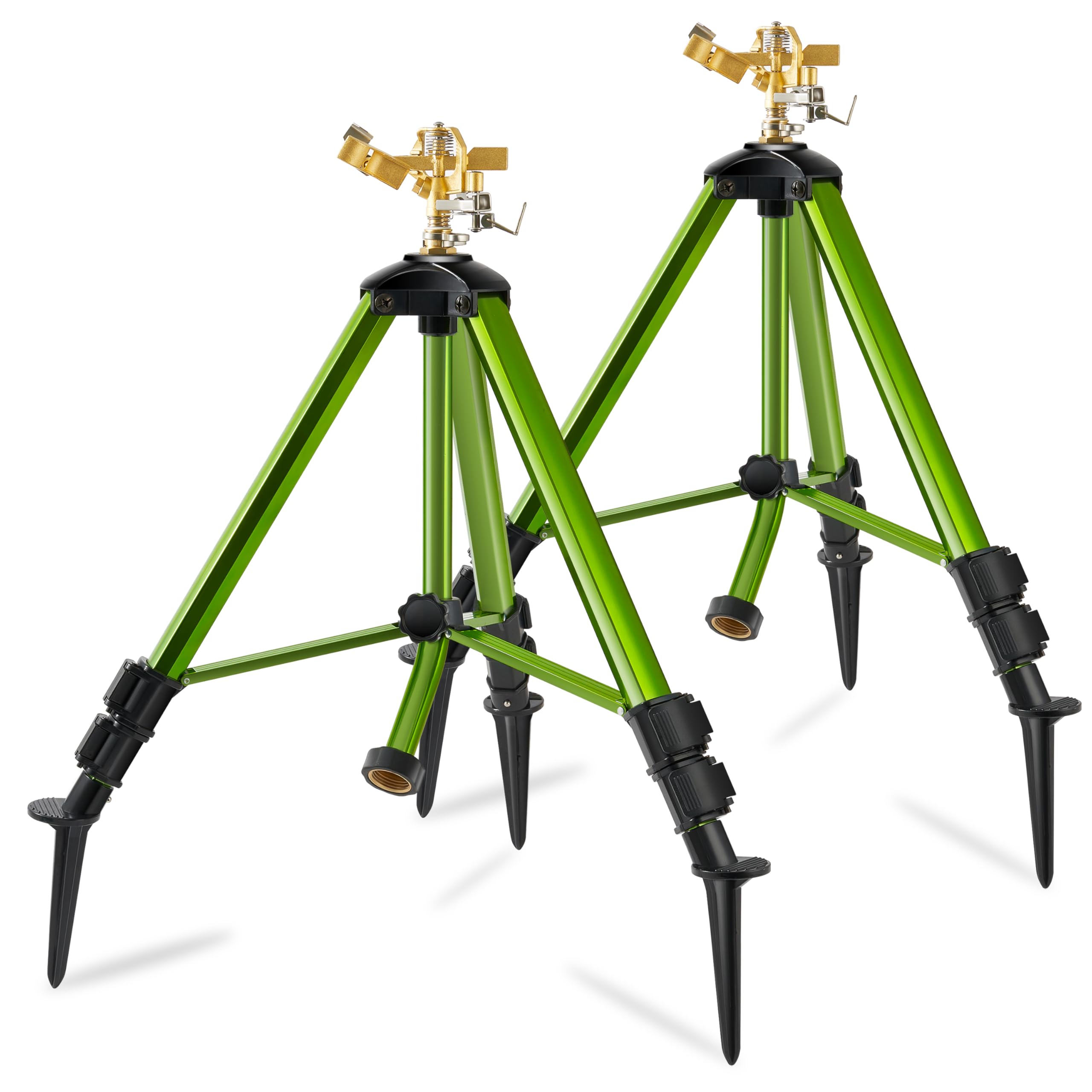 Paquete de 2 aspersores de trípode para patio, aspersor de impacto en base de trípode, aspersor de césped de cabeza de latón resistente con 360 grados, riego de área grande de 0 a 45 pies, aspersor de