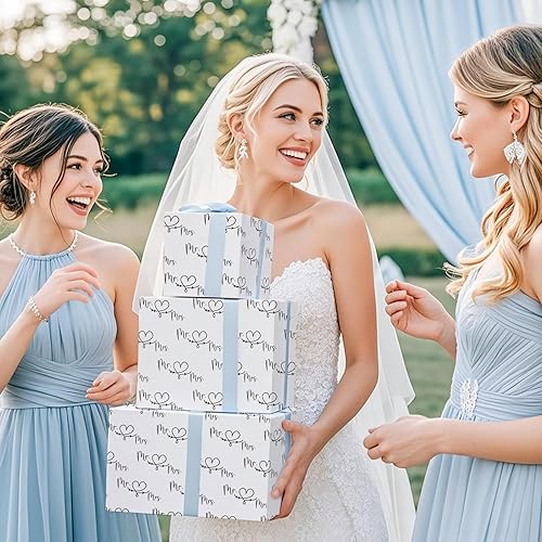 Miniatura 6 de RUSPEPA Rollo de papel de regalo de boda, mini rollo, diseño de Mr. & Mrs. en blanco y negro con patrón de corazón y flecha, envoltura de regalo