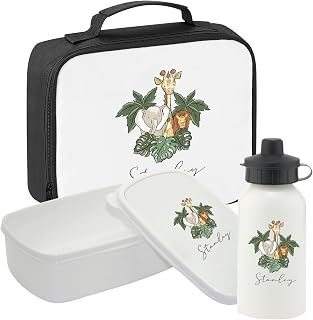 Personalised Safari lunch box set Lunch bag sandwich box and Bottle Matching 3 piece back to school set Lunch box water bottle
