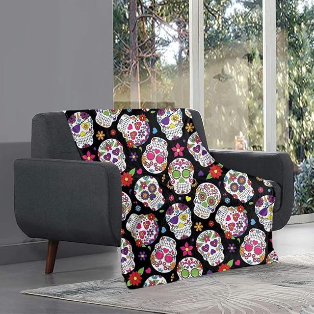 chaqlin Sugar Skull Throw Blanket Lightweight Cozy Plush Blanket for Bedroom Living Rooms Sofa Couch Animal Wolf Print Throw Blanket-140x180 cm