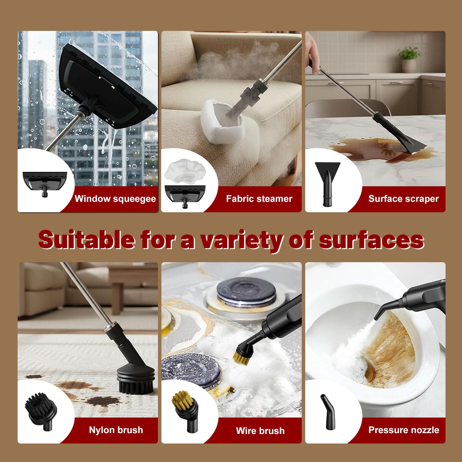 Limpiador a vapor portátil con 3 niveles de potencia, steam cleaner equipado con un depósito de 1600 ml, ideal para la limpieza a alta presión de cocinas, baños, ventanas y coches