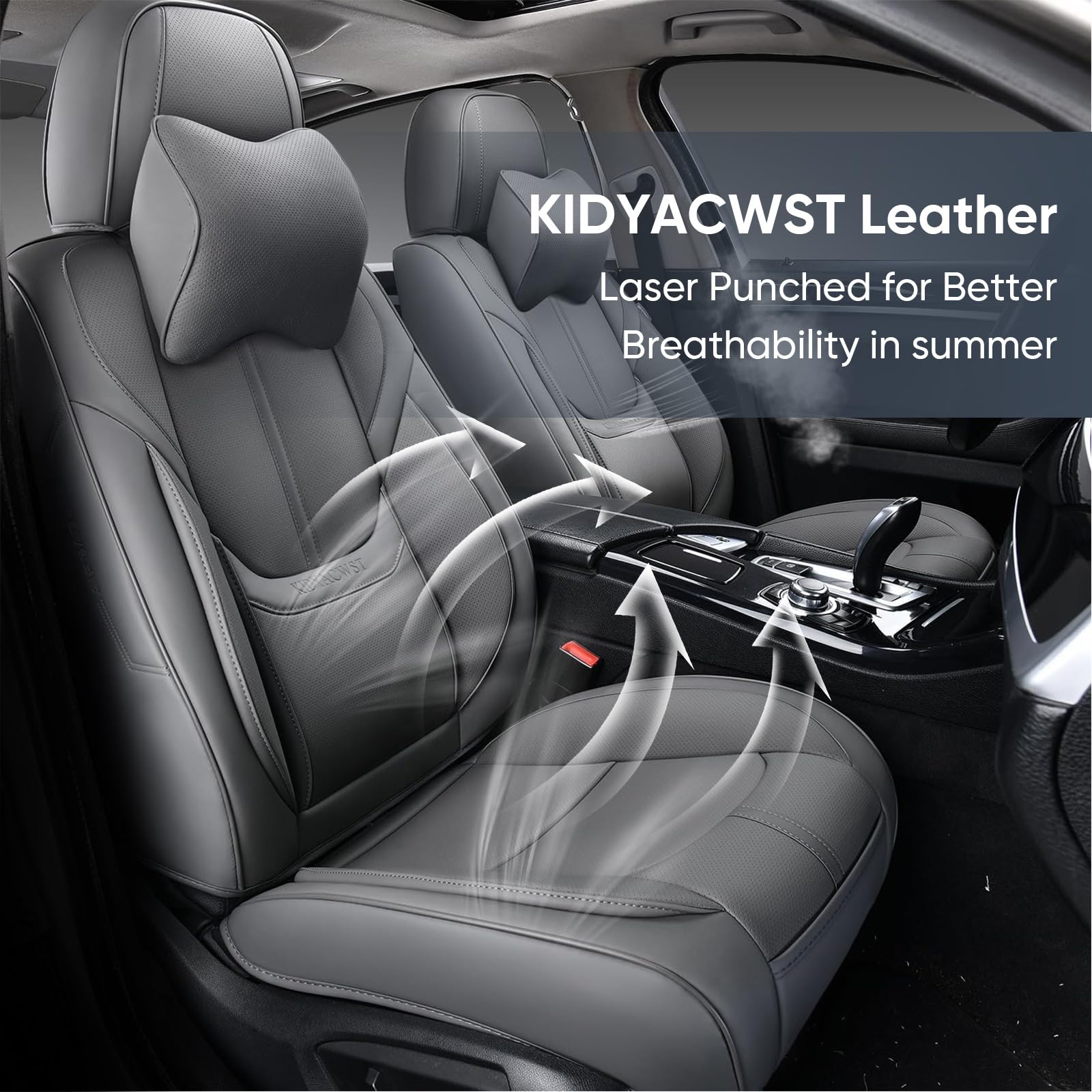 Photo 1 of **MAY DIFFER FROM STOCK PHOTO*** KIDYACWST Auto Car Seat Covers Accessories Full Set Leather Cushion Protector Breathable Waterproof Seat Cover for Cars Universal Fit (Grey, Front Pair and Rear)