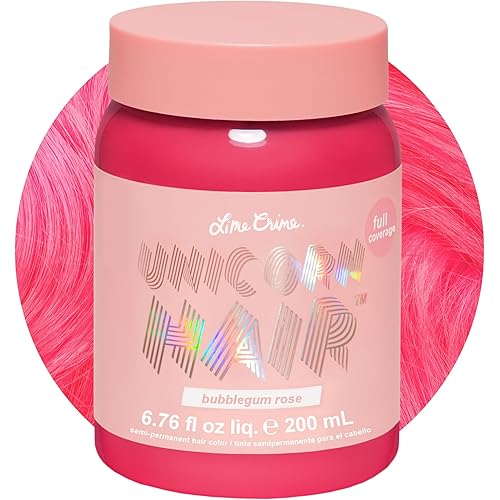 Lime Crime Full Coverage Unicorn Hair Dye, Bubblegum Rose - Damage-Free Semi-Permanent Hair Color Conditions & Moisturizes - Temporary Hair Tint Kit Has A Sugary Citrus Vanilla Scent - Vegan