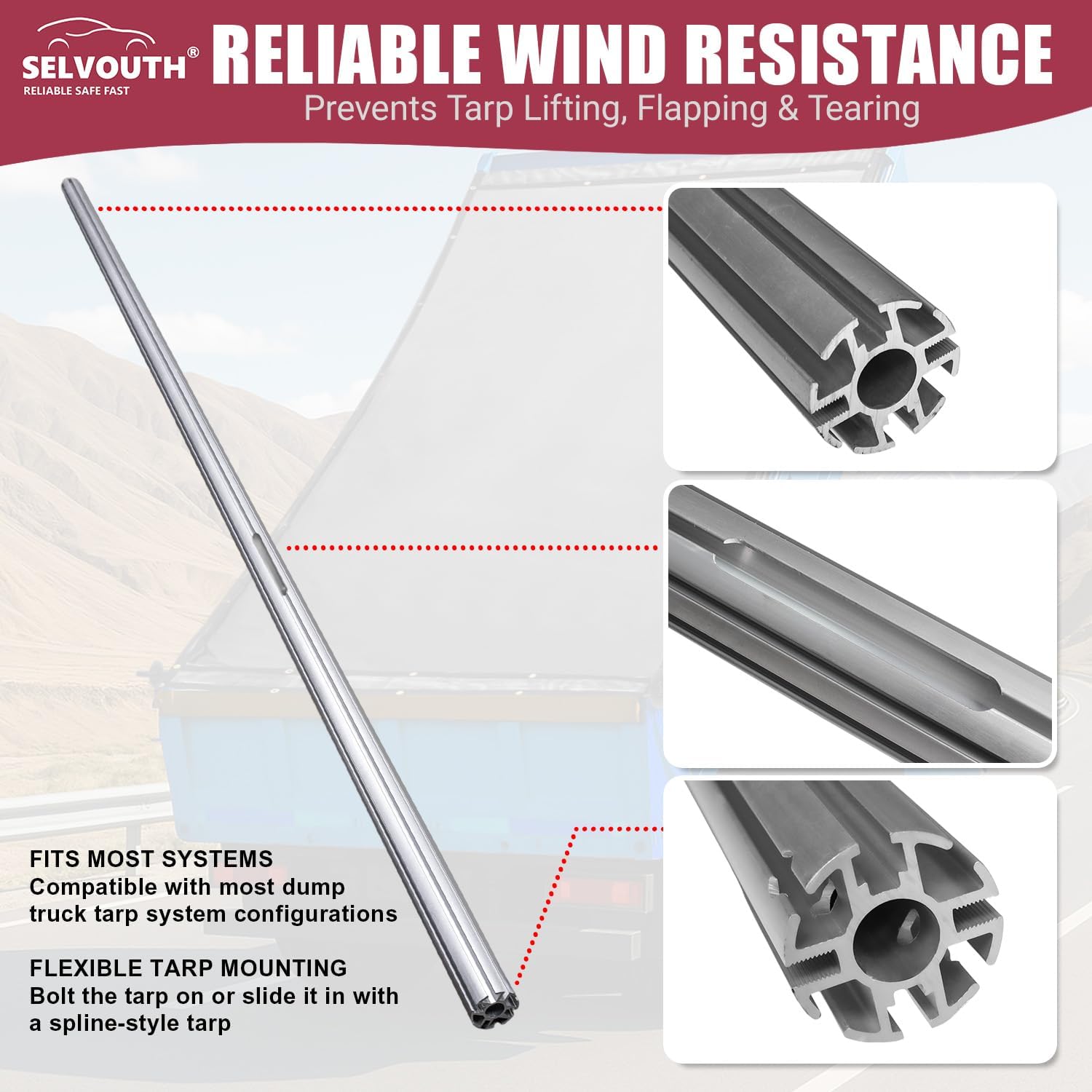 Universal Aluminum Tarp Axle for Dump Truck tarp System kit up to 8' Wide (1)