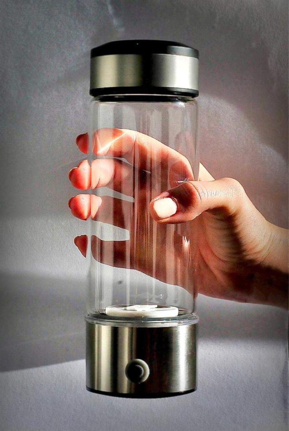 Borraccia Acqua Idrogenata Portatile, Generatore di Acqua con Idrogeno Molecolare, Bottiglia per Acqua All'idrogeno, Acqua Alcalina Ionizzata Ricca di Antiossidanti, Vetro, 450 ml